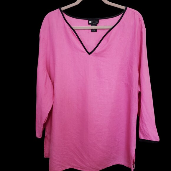 Carole Little Top Women 2X Pink 100% Linen 3/4 Sleeve Shirt Tunic - Picture 1 of 4